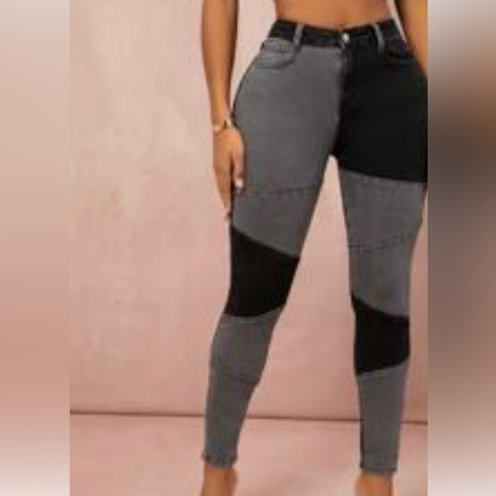 SHEIN SXY Zipper Fly Patchwork Skinny Jeans Multicolor